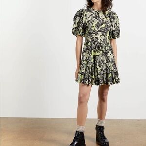 Ted Baker Paisley Mini Puff Sleeve Dress 100% Silk made in England